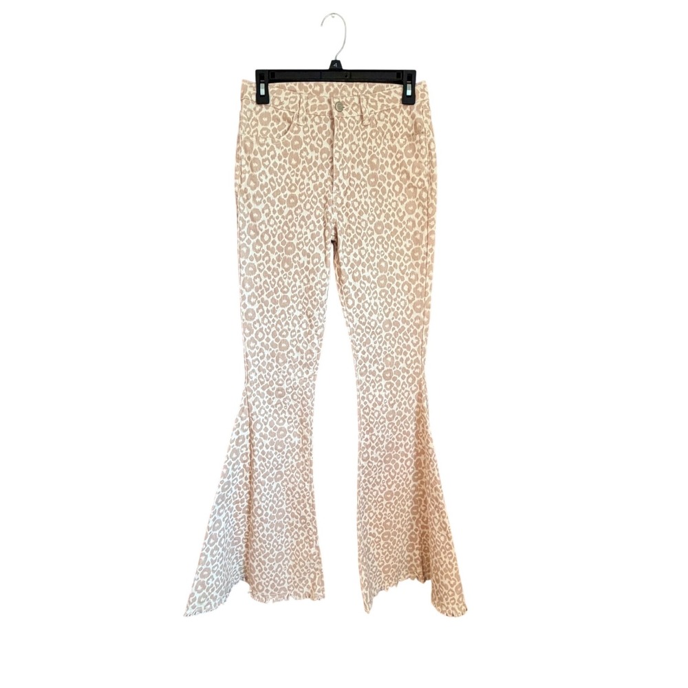 Saints & Hearts Canyon Rose Leopard Bell Bottoms Jeans Tan White Women's 
Small